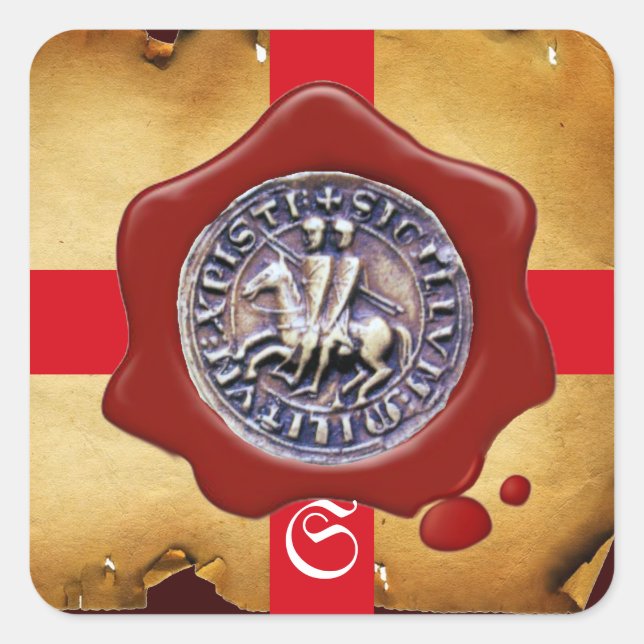 SIEGEL DER KNIGHTS TEMPLAR, Red Wax Monogramm Quadratischer Aufkleber (Vorderseite)
