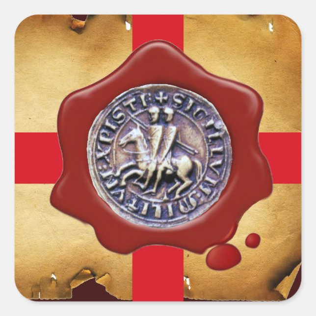 SIEGEL DER KNIGHTS TEMPLAR, Red Wax, Pergament Quadratischer Aufkleber (Vorderseite)