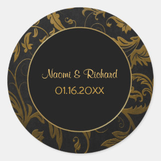 Siegel für Hochzeiten von Gold und Black Damask -  Runder Aufkleber