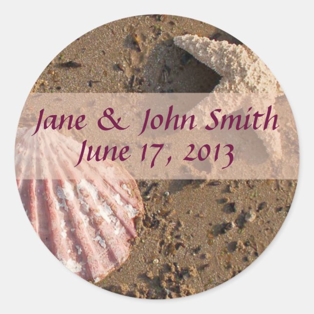 Siegel für Hochzeiten von Starfish und Muschel am  Runder Aufkleber (Vorderseite)