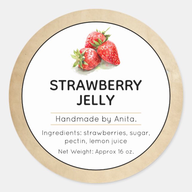 Siegel für Strawberry Jam oder Jelly Canning Jar Runder Aufkleber (Vorderseite)
