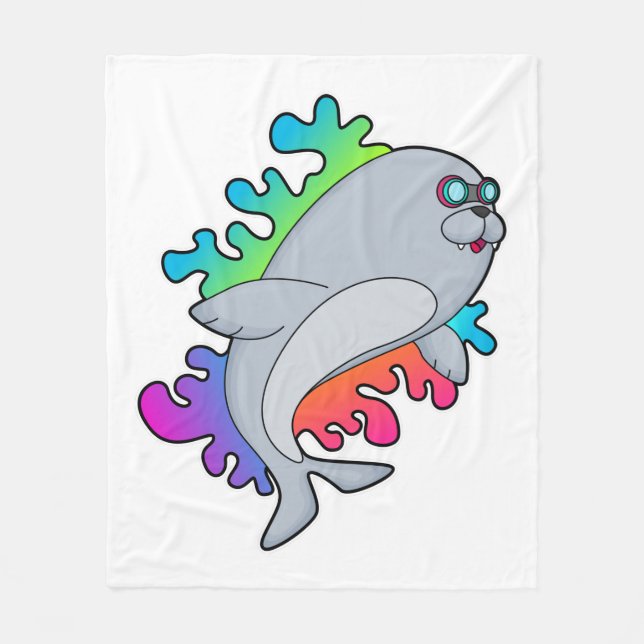 Siegel mit Brille Fleecedecke (Vorderseite)