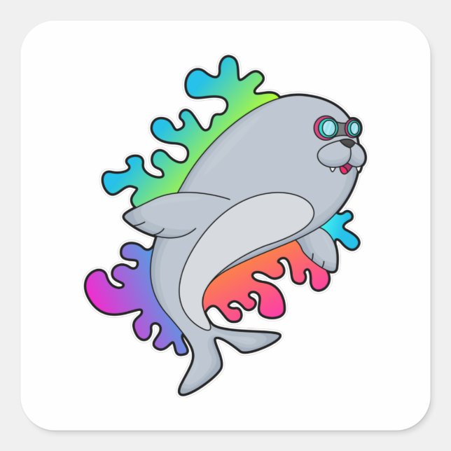 Siegel mit Brille Quadratischer Aufkleber (Vorderseite)