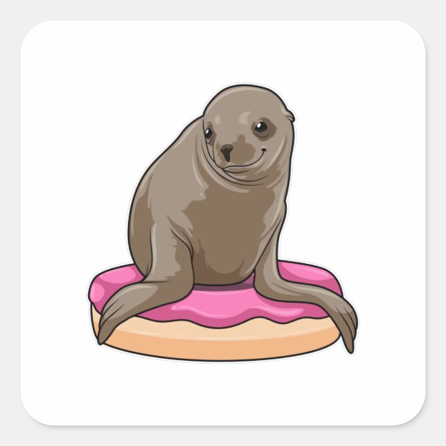 Siegel mit Donut Quadratischer Aufkleber (Vorderseite)