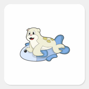 Siegel mit Fisch Quadratischer Aufkleber