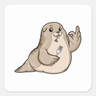 Siegel mit Fisch und Gabel Quadratischer Aufkleber