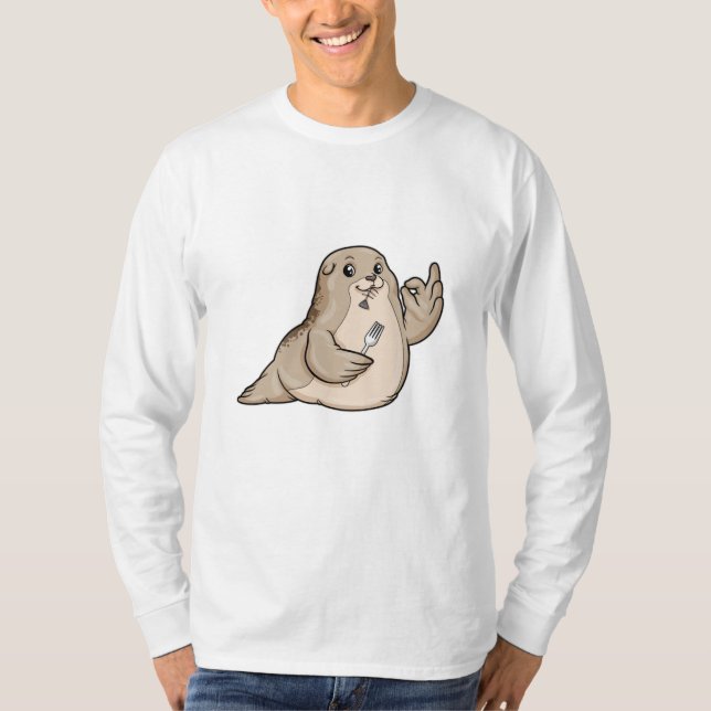 Siegel mit Fisch und Gabel T-Shirt (Vorderseite)