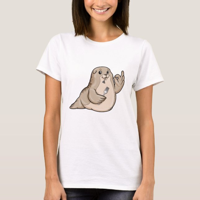 Siegel mit Fisch und Gabel T-Shirt (Vorderseite)