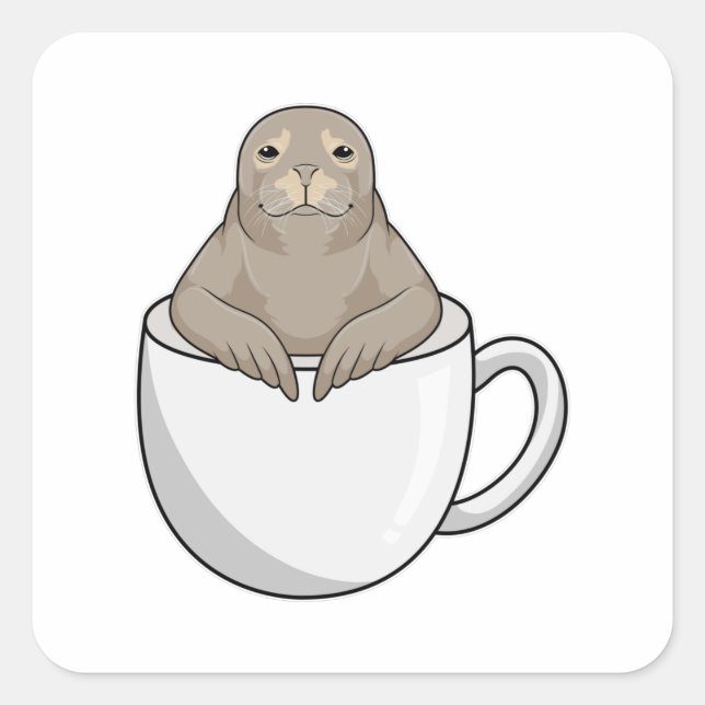 Siegel mit Kaffeetasse Quadratischer Aufkleber (Vorderseite)