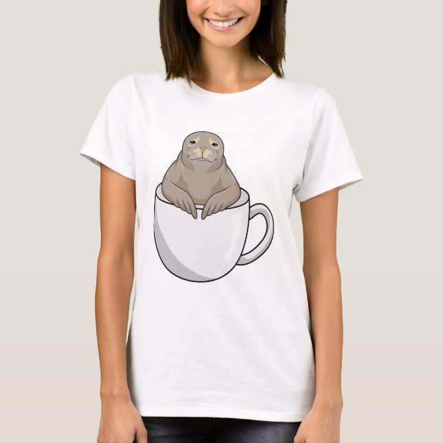 Siegel mit Kaffeetasse T-Shirt (Vorderseite)