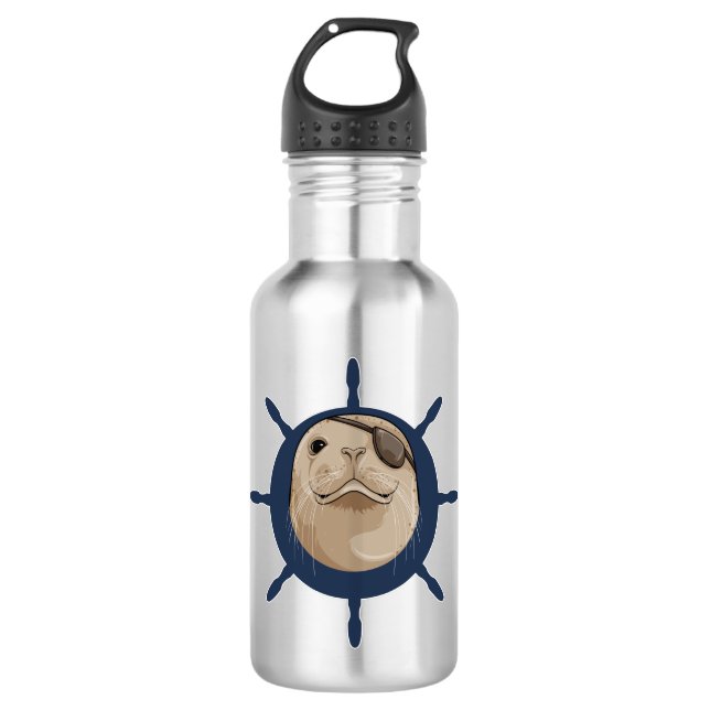 Siegel mit Schiffskruder Edelstahlflasche (Vorderseite)