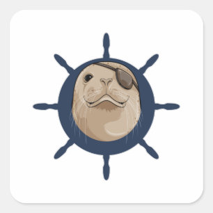 Siegel mit Schiffskruder Quadratischer Aufkleber