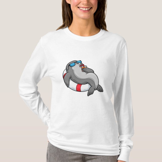 Siegel mit Swim-Ring & Drink T-Shirt (Vorderseite)