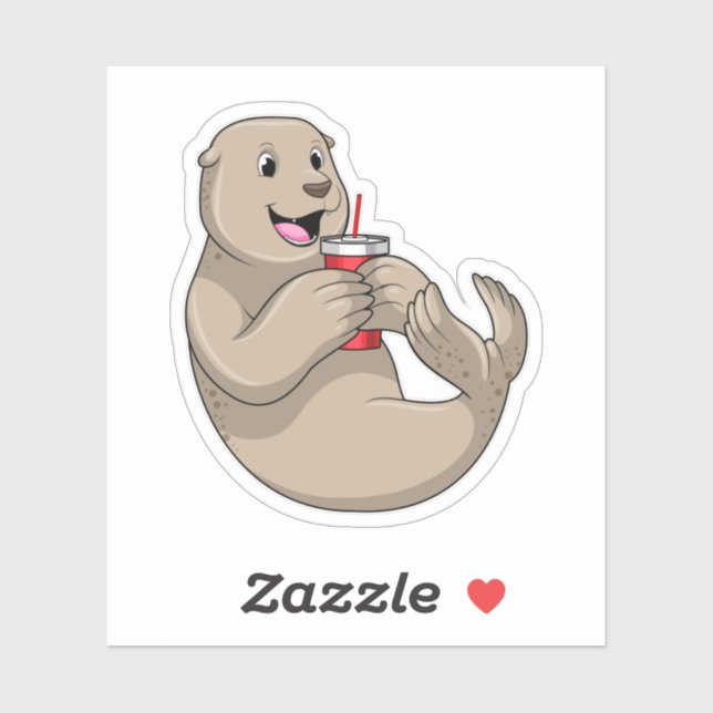 Siegel mit Tasse mit Stroh Aufkleber (Blatt)