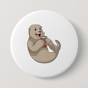Siegel mit Tasse mit Stroh Button