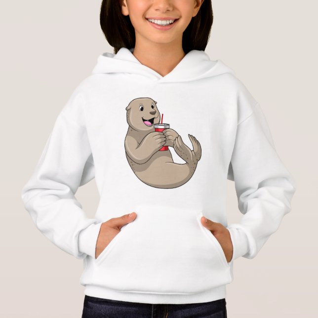 Siegel mit Tasse mit Stroh Hoodie (Vorderseite)