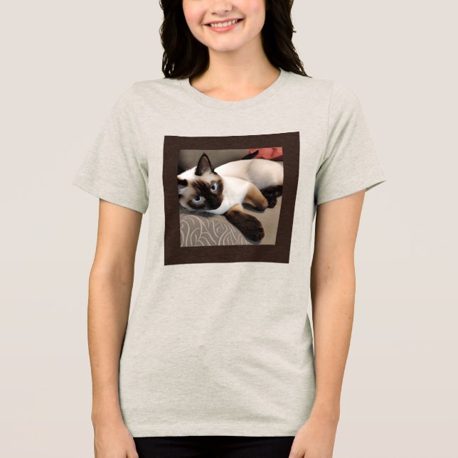 Siegel Point Siamese Digitales Portrait Tri-Blend Shirt (Vorderseite)