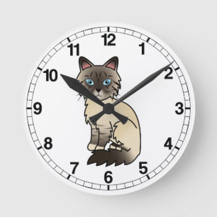 Siegel Point Tabby Birman / Ragdoll Cat Runde Wanduhr