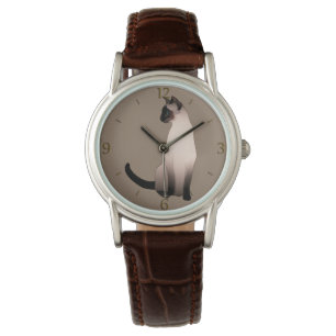 Siegel-Punkt-siamesische Katze auf Taupe TAN Armbanduhr
