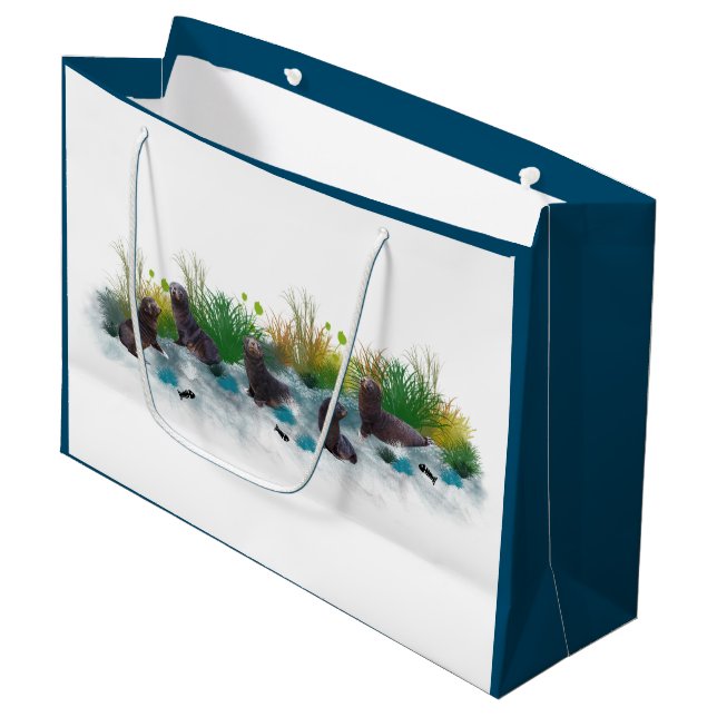 Siegel Pup Party Geschenktasche Große Geschenktüte (Vorderseite Schrägansicht)