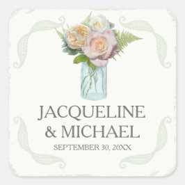 Siegel Rustikale Blume Mason Jar Script Typografie Quadratischer Aufkleber