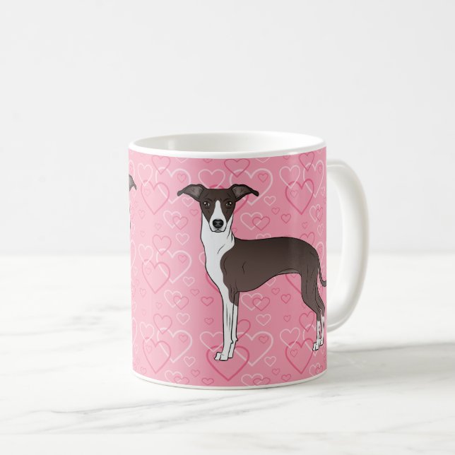 Siegel und weiße Grauhunde auf rosa Herzen Kaffeetasse (VorderseiteRechts)