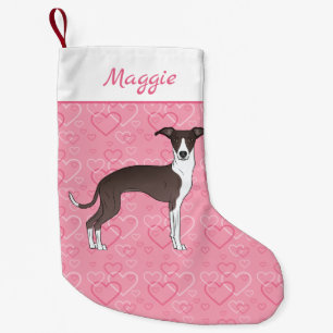 Siegel und weiße Grauhunde auf rosa Herzen Kleiner Weihnachtsstrumpf