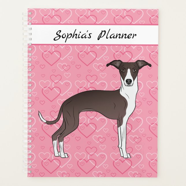 Siegel und weiße Grauhunde auf rosa Herzen Planer (Vorderseite)