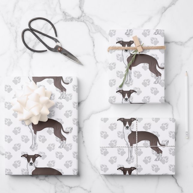 Siegel und weiße italienische Grauhunde Hunde mit  Geschenkpapier Set (Vorderseite)