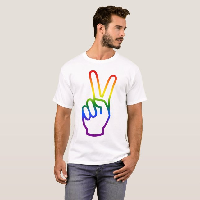 Siegeszeichen Frieden Regenbogen Flag Farben LGBT  T-Shirt (Vorne ganz)