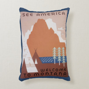 Sieh Amerika Willkommen in Montana, Vintage Reise Dekokissen
