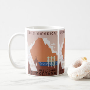Sieh Amerika Willkommen in Montana, Vintage-Reise Kaffeetasse