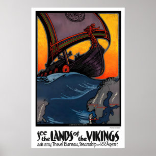 Sieh das Land der Wikinger Vintage Reiseplakat Poster