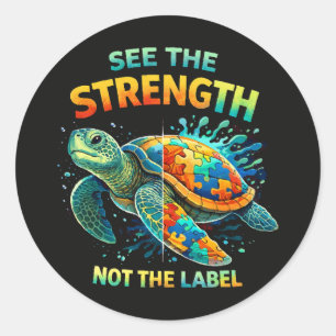 Sieh die Stärke Turtle Autism Acceptance Runder Aufkleber