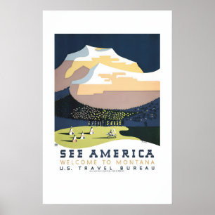 Sieh Montana 1930er WPA Vintage Stil Sieh Amerika Poster