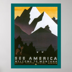 Siehe Amerika Willkommen in Montana (Grenze) Poster