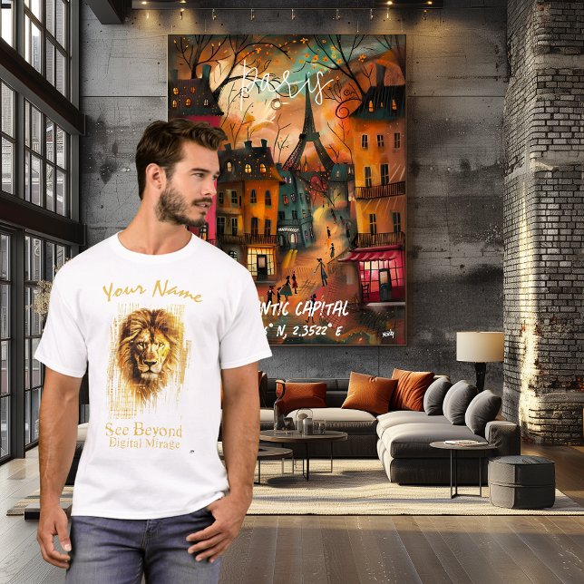 Siehe Beyond - Digital Mirage | Cyberpunk Lion Art T-Shirt (Von Creator hochgeladen)