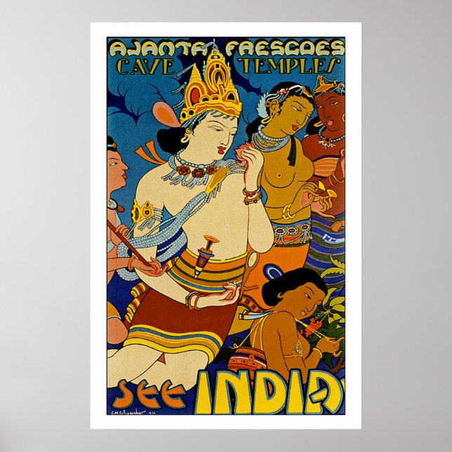 Siehe Indien ~ Ajanta Frescoes Poster (Vorne)
