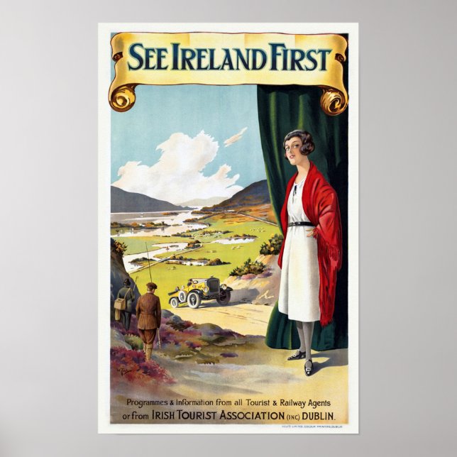 Siehe Ireland First - Vintage Travel Poster (Vorne)