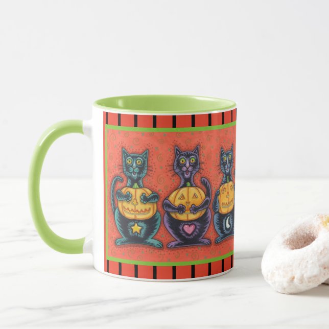 SIEHE KEINE SCHWARZKATZEN, HALLOWEEN COMBO-TASSE TASSE (Mit Donut)