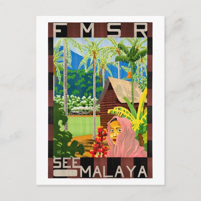 Siehe Malaya Vintage Travel Poster wiederhergestel Postkarte (Vorderseite)