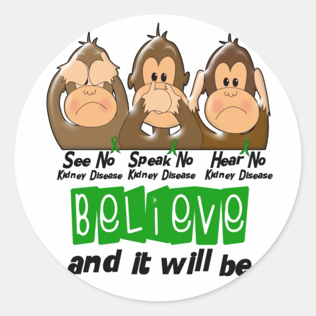 Siehe Speak Hear No Kidney Disease 3 Runder Aufkleber (Vorderseite)