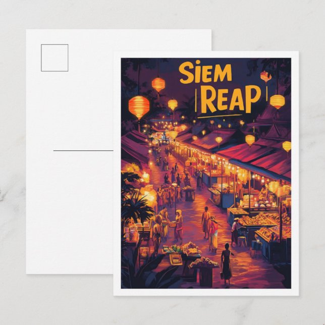 Siem Reap Kambodscha Art Vintage Reisevorführung Postkarte (Vorne/Hinten)
