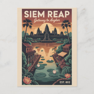 Siem Reap Kambodscha Retro-Reiseposter-Kunst Postkarte