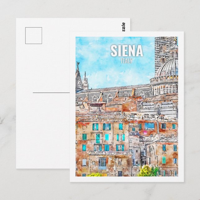 Siena Italien Berühmter Platz Wasserfarben Postkarte (Vorne/Hinten)