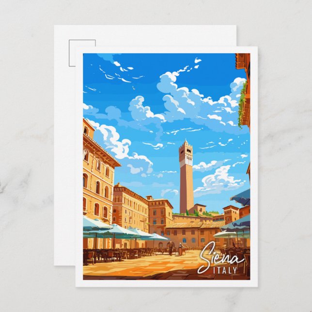 Siena Italien Vintage Reise Illustration Postkarte (Vorne/Hinten)