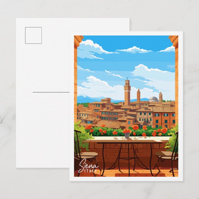 Siena Italien Vintage Reise Illustration Postkarte (Vorne/Hinten)