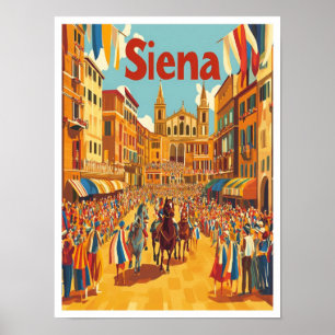 Siena Italy Vintage Travel Illustration Poster