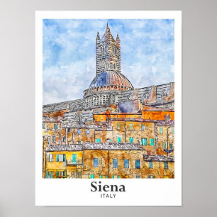 Siena Italy Wasserfarbe Sketch Hand zeichnen Poster