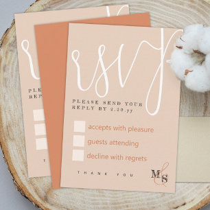 Sienna Beige White Calligraphy Wedding RSVP Card Karte